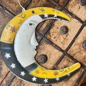 Vintage Indigenous Primitive Metal Crescent Moon Hanging Wall Art